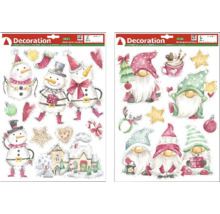 Dva hárky samolepiek na okná na vianočnú dekoráciu so snehuliakmi a trpaslíkmi