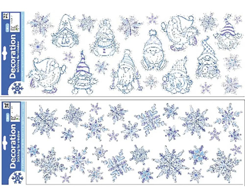 Nálepky na okno s motívmi trpaslíkov a snehových vločiek