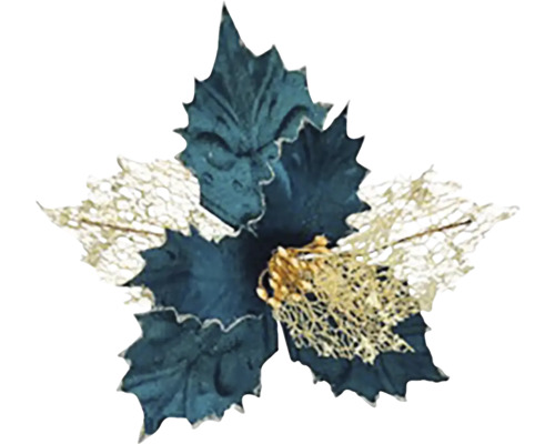 Kvet zlato sieťovaný 25 cm tyrkysový Dekoratívne aranžmán listov na vianočný čas