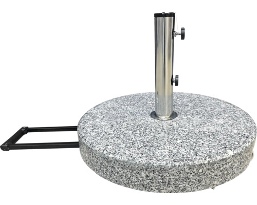 Žulový stojan na slnečník s oceľovou rúrkou a prepravnými rúčkami