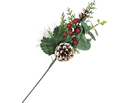 Zápich s eukalyptom, šiškou, ihličím 37 cm Dekoratívna vetva so šiškou a bobuľami ako vianočná dekorácia