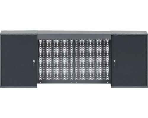 Garáž pre bicykle s dvomi uzamykateľnými dverami a perforovanou stenou uprostred.