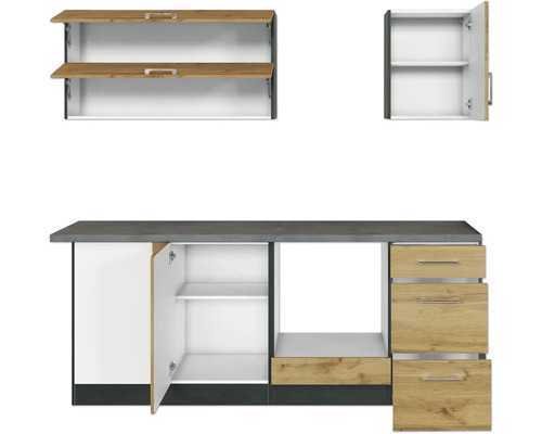 Kuchynská linka so spodnými skrinkami, zásuvkami a závesnými skrinkami