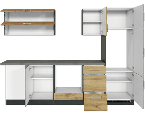 Kuchynská linka so skrinkami, zásuvkami a pracovnou doskou