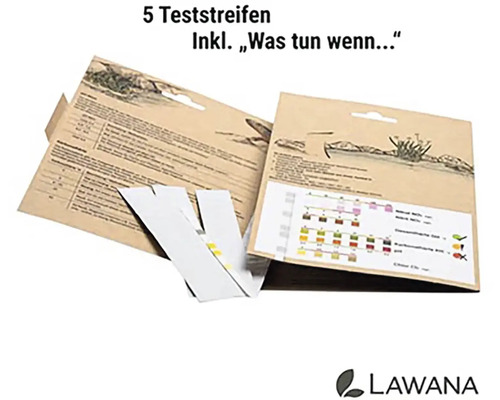 Päť testovacích prúžkov na analýzu vody vrátane návodu od spoločnosti Lawana