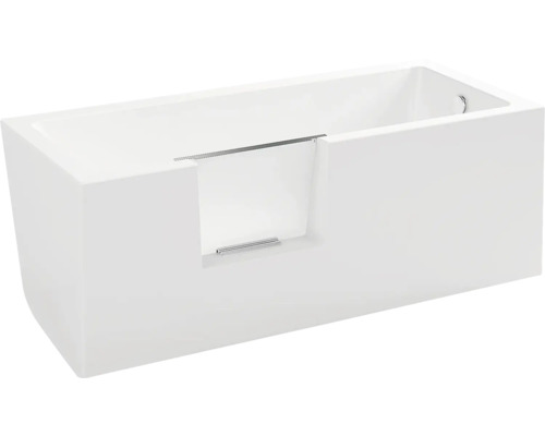 Obdĺžniková vaňa s dverami do vane a pomôckou na vstup.