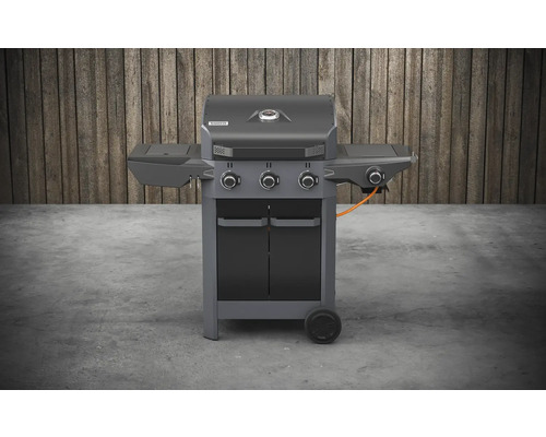 Plynový gril s tromi horákmi, bočnými stolmi a spodnou skrinkou