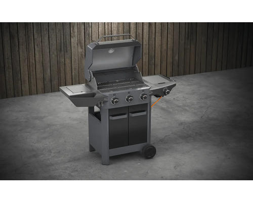 Plynový gril s tromi horákmi, odkladacími plochami a spodnou skrinkou