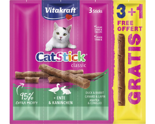 Maškrty pre mačky Vitakraft Cat Stick mini kačica a králik 3+1 ks ZDARMA