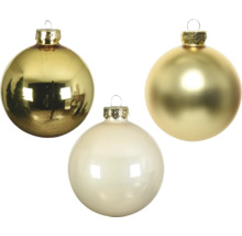 Tri vianočné gule v zlatej a bielej farbe