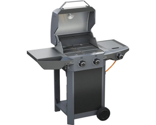 Plynový gril s otvoreným vekom, grilovacími roštami a bočnými policami