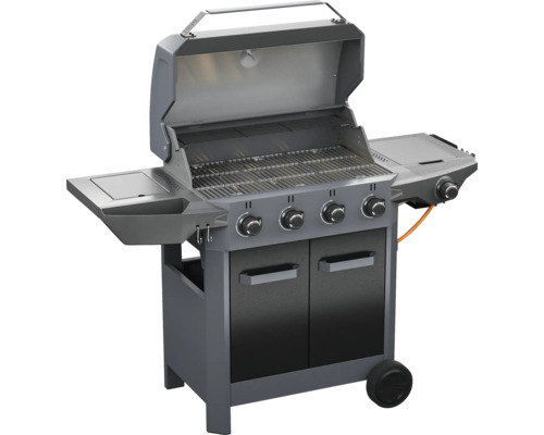 Plynový gril so štyrmi horákmi, odkladacími plochami a spodnou skrinkou