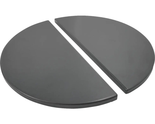 Dve sivé, polkruhové dosky stola