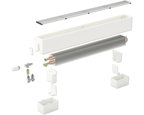 Rozložený pohľad na radiátor s príslušenstvom