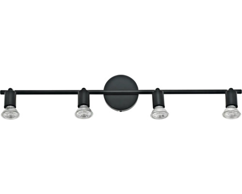 Čierne bodové svietidlo so štyrmi reflektormi na montáž na strop