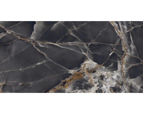 Dlažba imitácia mramoru FLICKER Black 60x120 cm Detail tmavej onyxovej dlaždice s mramorovaním