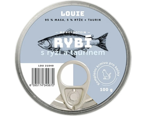 LOUIE krmivo pre mačky s rybou, ryžou a taurínom v konzerve