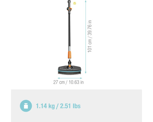 Gardena umývacia kefa s prípojkou vody, dĺžka 101 cm, šírka kefy 27 cm