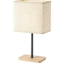 Stolná lampa s obdĺžnikovým tienidlom, kovovým stojanom a drevenou základňou