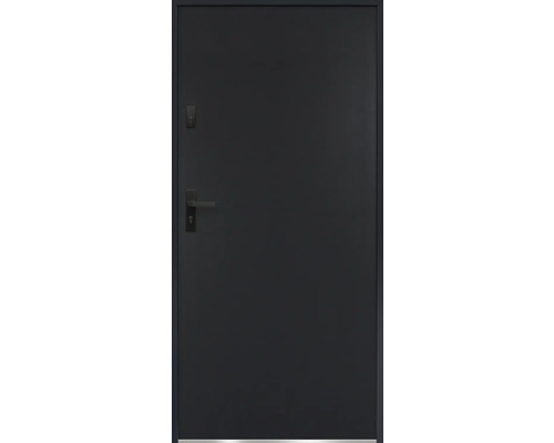 Sivé vchodové dvere do bytu s kľučkou a zámkom