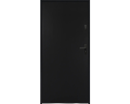 Zatvorené tmavé vchodové dvere s kľučkou a zámkom