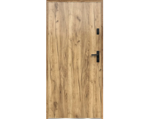 Drevené dvere s čiernou kľučkou a zámkom