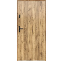 Vchodové dvere s dreveným vzhľadom a čiernou kľučkou