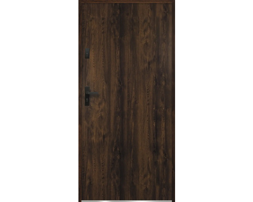 Kovové vchodové dvere P68 Artemida 90 Ľ orech otváranie dovnútra Hnedé vchodové dvere do bytu s kovaním.