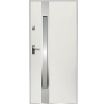 Biele vchodové dvere so strieborným akcentom a kľučkou