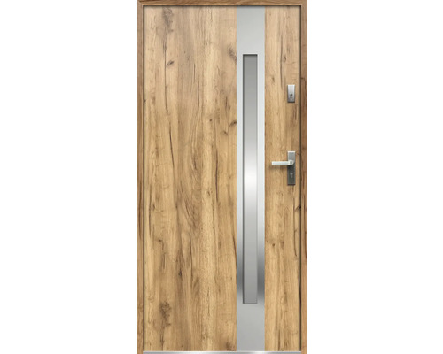 Vchodové dvere s dreveným dekorom a skleneným prvkom