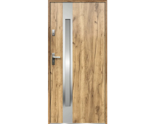 Vchodové dvere s drevenou štruktúrou a sklenenou vložkou