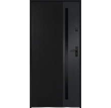 Sivé vchodové dvere do bytu s kľučkou a zámkom