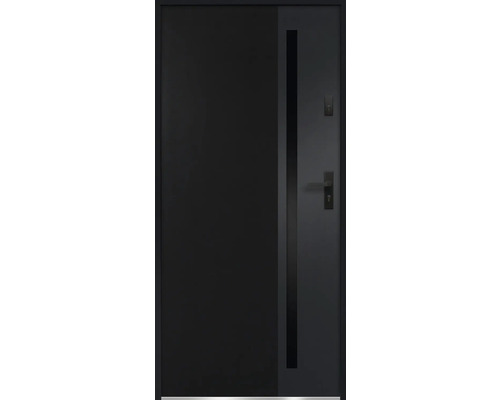 Sivé vchodové dvere do bytu s kľučkou a zámkom