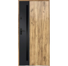 Vchodové dvere s dreveným dekorom a čiernym bočným panelom