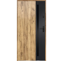 Moderné vchodové dvere s drevenou štruktúrou a tmavými prvkami