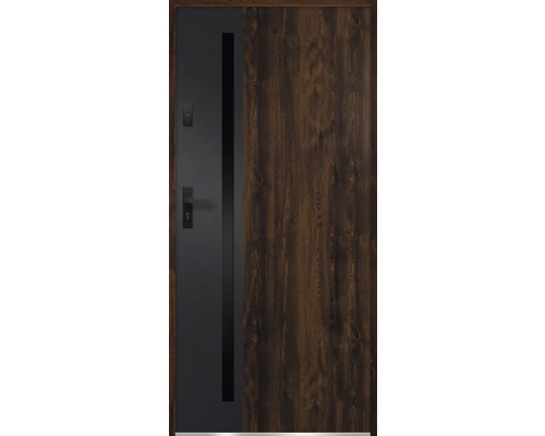 Kovové vchodové dvere S68 Arteo 80 P orech otváranie dovnútra Moderné vchodové dvere s drevenou štruktúrou a bezpečnostným kovaním