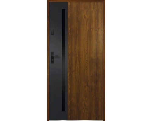 Kovové vchodové dvere S68 Arteo 80 P dub zlatý otváranie dovnútra Vchodové dvere s drevenou štruktúrou a bezpečnostným kovaním