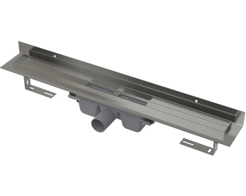 Nerezový sprchový žľab s upevňovacími uholníkmi a odtokovým telesom