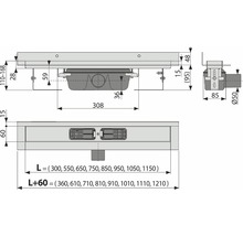 Technický nákres sprchového žľabu s rozmermi