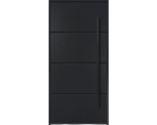 Kovové vchodové dvere S68 Unico 90 P antracit otváranie dovnútra Moderné vchodové dvere s vodorovnými ozdobnými lištami a držadlom