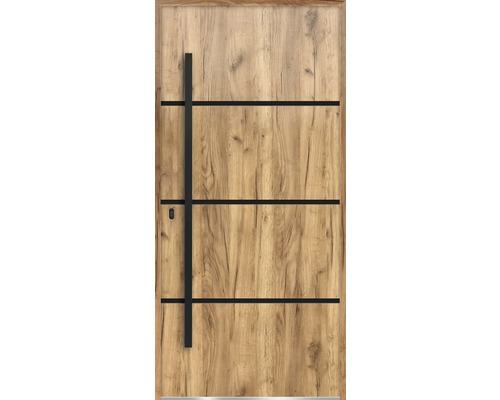 Drevené dvere s kľučkou a vodorovnými ozdobnými lištami