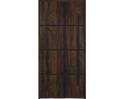 Kovové vchodové dvere S68 Unico 80 P orech otváranie dovnútra Drevené dvere s rukoväťou a vodorovnými ozdobnými lištami