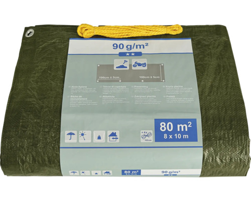 Krycia plachta 8 x 10 metrov, 90 gramov na meter štvorcový vrátane napínacieho lanka