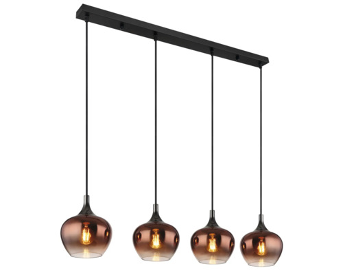 Závesné svietidlo so štyrmi žiarovkami a sklenenými tienidlami