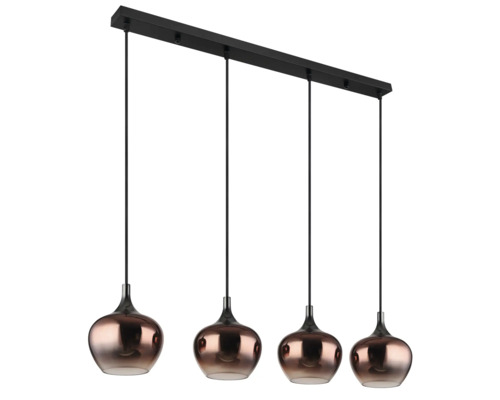 Závesné svietidlo so štyrmi svetlami a sklenenými tienidlami