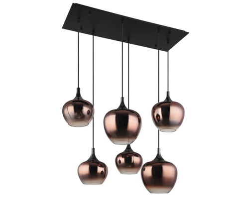 Závesné svietidlo so šiestimi žiarovkami a kovovým tienidlom