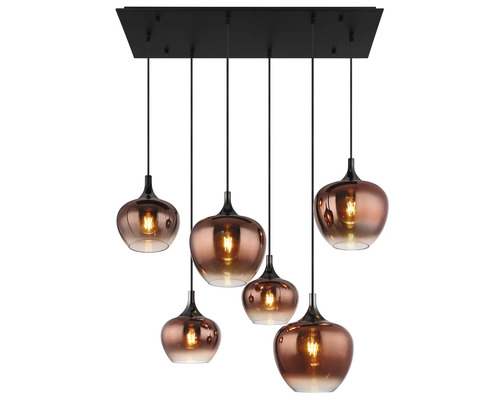 Závesné svietidlo so šiestimi žiarovkami a sklenenými tienidlami