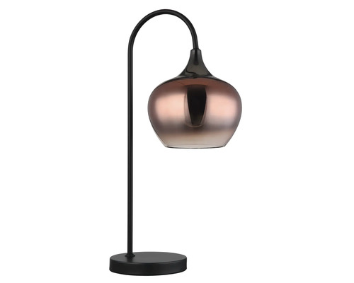 Stolná lampa s okrúhlou základňou a skleneným tienidlom