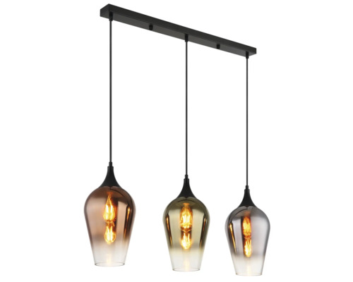 Závesná lampa s tromi sklenenými tienidlami