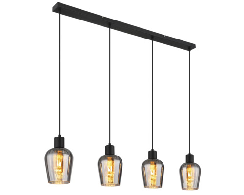 Závesné svietidlo so štyrmi lampami zo skla a kovu